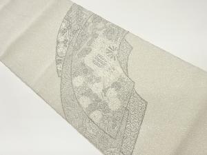 プラチナ箔地紙に御所車模様織出し袋帯